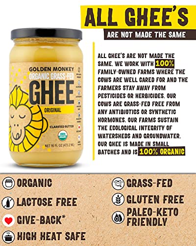 GOLDEN MONKEY Organic Ghee Butter – Grass Fed Clarified Butter for Cooking, Baking