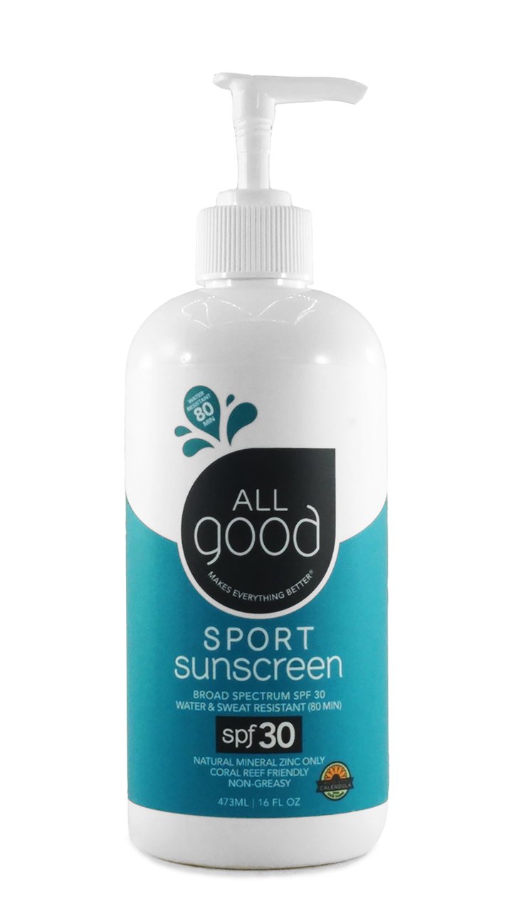All Good Sunscreen - Sport Mineral Sunscreen Lotion, Reef Friendly, SPF 30+ for Face & Body, Water & Sweat Resistant (3 oz)