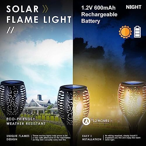 Swonuk 4 Pack Outdoor Solar Torch Lights, 33LEDs Solar Torches with Flickering Flame