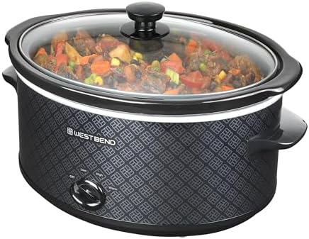 West Bend Slow Cooker 6-Quart Manual Crockery Style with Dishwasher Safe Oval Ceramic Crockpot and Glass Lid Two Temperature Settings Plus Keep Warm, 330-Watts, Black