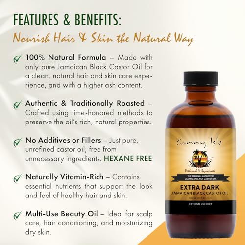 Sunny Isle Extra Dark Jamaican Black Castor Oil 8oz | Hair, Scalp, Skin | Richer Thicker Moisturizing Oil for Hair Growth, Dry Scalp, Damaged Hair Repair, Edges, Eyebrows, Eyelashes, Unscented