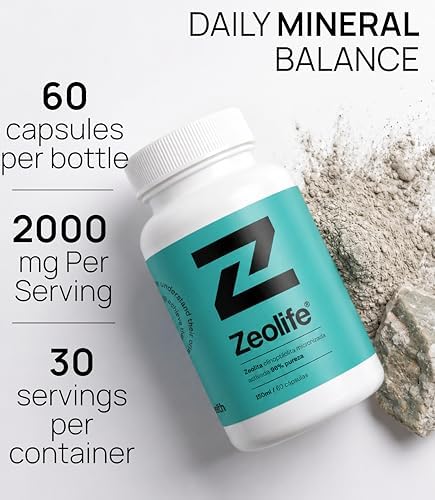 Zeolite Clinoptilolite Capsules Micronized Activated Volcanic Mineral Supplement Food Grade 96% Pure Formula 60 Count 1g Vegan Gluten Free