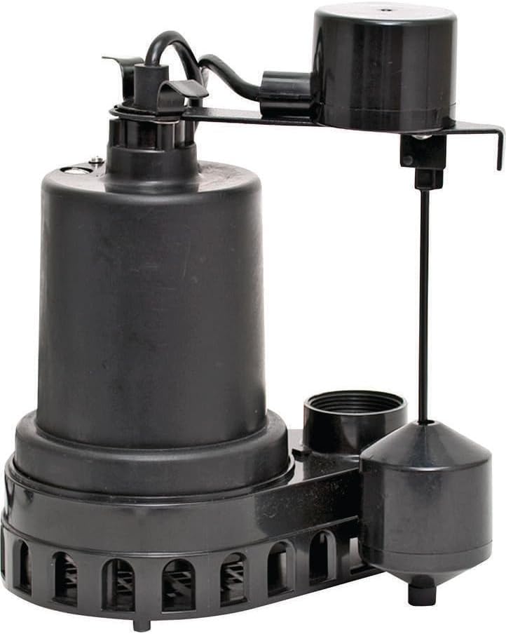 Superior Pump 92260 1/4 HP Thermoplastic Sump Pump with Vertical Float Switch, Black