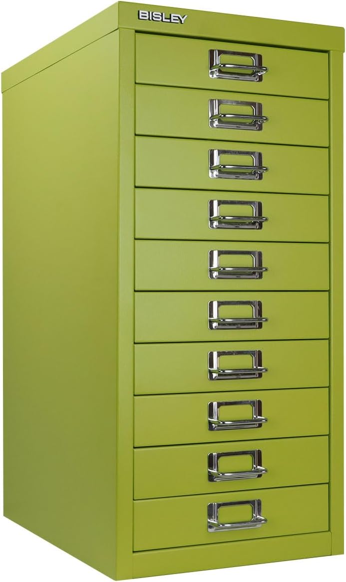 5-Drawer Steel MultiDrawer Cabinet - Orange, by Bisley | Chrome Pull Handles with Label Holders, Powder-Coated Steel, Removable Drawers, Desktop Storage, Labels Included