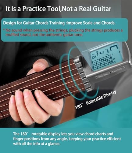 Pocket Guitar Chord Practice Tool, Portable Guitar Neck for Trainer Beginner w/a Rotatable Chords Chart Screen Battery Included