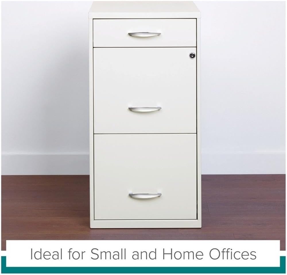 Scranton & Co 3-Drawer Metal Filing Cabinet, 27.32" H x 14.25" W x 18.00" D, Pearl White Finish, Locking Storage with Letter-Size File Drawers, Non-Porous Painted Steel for Home or Office