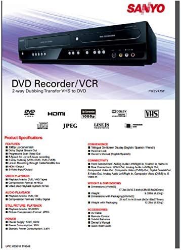 Sanyo DVD Recorder/VCR Combo 2-way recording