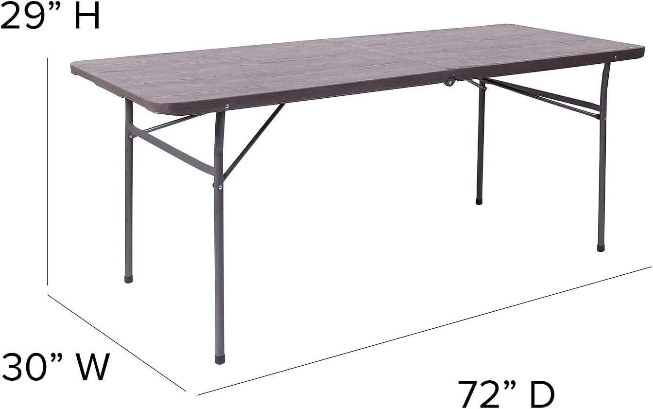 Flash Furniture 5-Foot Bi-Fold Granite White Plastic Folding Table | Lightweight, Easy Storage, Commercial Grade, Carrying Handle
