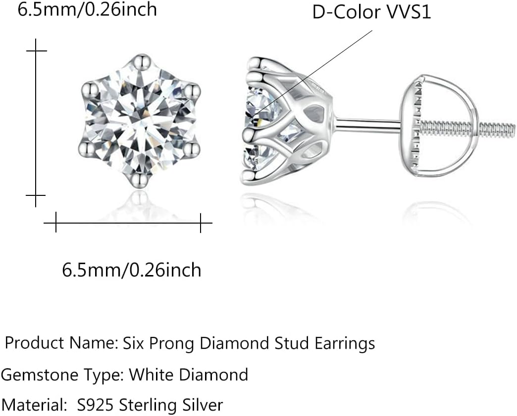S925 Sterling Silver 0.5ct VVS1 D-color Diamond Screw Back Stud Earrings for Women, Elegant for Engagements or Birthday Celebrations