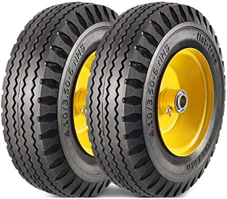 MaxAuto 4.10/3.50-6" Flat Free Tire & Wheel, 3" Centered Hub, 3/4" Bearings