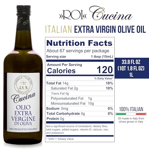 ROI Extra Virgin Olive Oil from Italy - Cucina Ligurian, First Cold Pressed, Pure, Polyphenol Rich Italian EVOO - 34 fl oz (1 Liter)