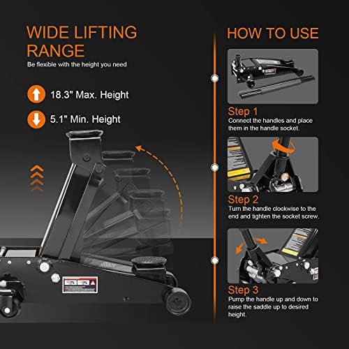 Torin T83505W BlackJack Hydraulic Low Profile Steel Racing Floor Jack with Single Piston Quick Lift Pump, 3 Ton (6,000 lb) Capacity, Black