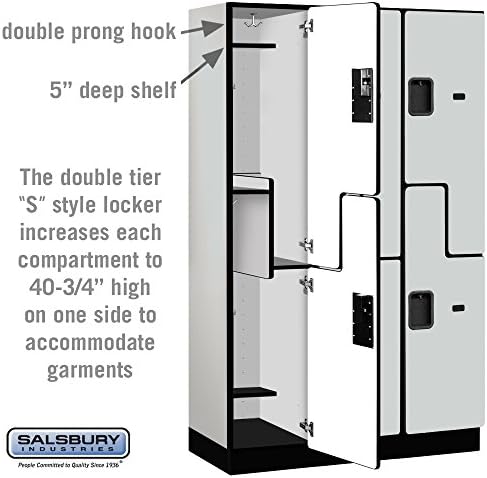 Salsbury Industries 2-Tier S-Style Extra Wide Designer Wood Locker with Three Wide Storage Units, 6-Feet High by 18-Inch Deep, Mahogany