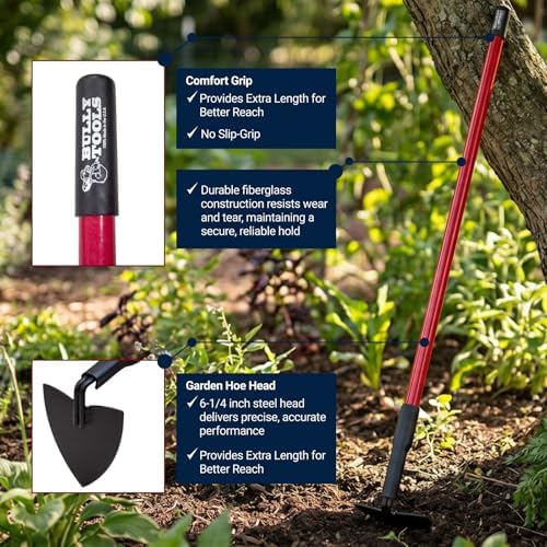 BULLY TOOLS Warren Hoe Professional 12-Gauge 6.25-Inch Garden Hoe Tool with Fiberglass Handle, Commercial Strength, Gardening Tools