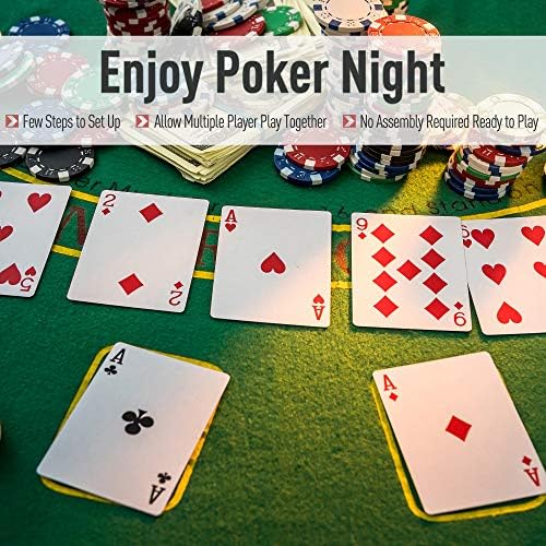 Soozier Poker Table Foldable 47" Octagon 8 Players Cup Holders Blue Felt