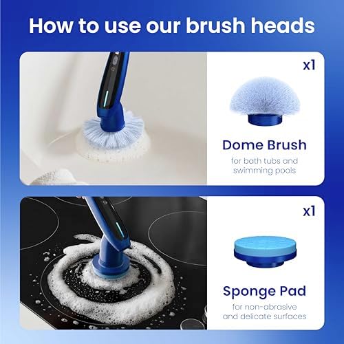 2026 Upgraded Electric Spin Scrubber: 120 Min Runtime, IPX7 Waterproof Cordless Power Scrubber, Adjustable Extension Handle, 8 Heads