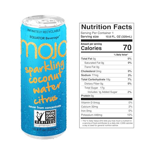 MOJO Sparkling Coconut Water Citrus Hydration Electrolytes 10.8 Oz 12 Pack