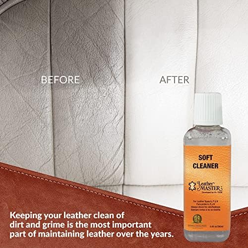 Leather Master Soft Leather Cleaner | Cleans & Removes Stains on Leather, Faux, & Vinyl | Leather Cleaner for Car Seats, Couches, Purses, Shoes & More