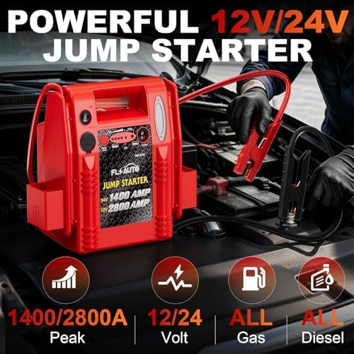 2800A/1400A Heavy Duty 12V/24V Car Jump Starter & Battery Booster – Jumper Pack, Lead-Acid Emergency Power for Cars, Trucks, SUVs, Boats