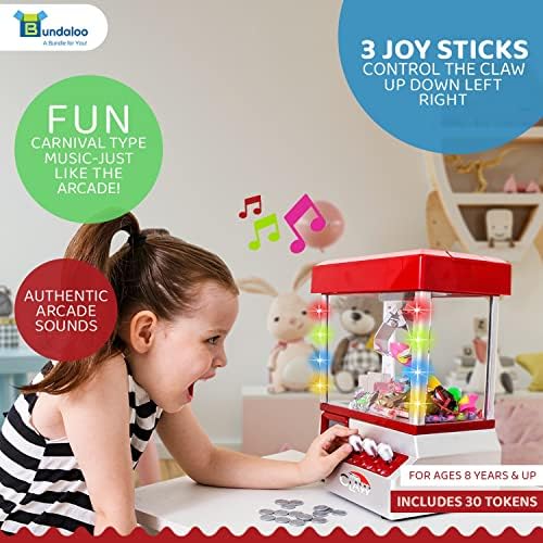 Claw Machine Arcade Game with Sound, Cool Fun Mini Candy Grabber Prize Dispenser Vending Toy for Kids, Boys & Girls