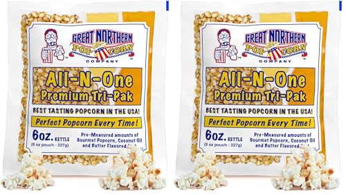 Great Northern Popcorn Movie Theater Style 6oz Popcorn Packs, 12 Case | All-in-One Pre-Measured Kernels, Butter Flavored Salt, and Coconut Oil Packs for 6oz Kettle - Movie Night Supplies