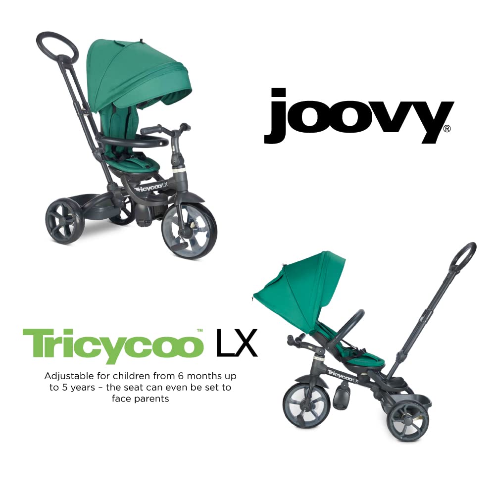 Joovy Tricycoo 4.1 Kids Tricycle with 4-Stages Featuring Extra-Wide Front Tire, Removable and Adjustable Parent Handle, Safety Harness