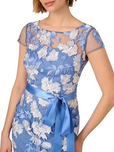Adrianna Papell Cascading Floral Embroidered Long Column Gown