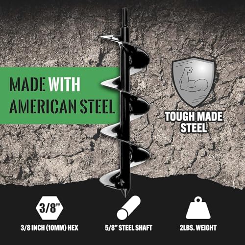 Power Planter DIY Guru Garden Auger- 3"x12" Drill Bit Hole Digger for Post Diggers, Digging Holes- Bulb Planter Tool- Auger Drill for Planting- Garden Digging Tool- 3/8" Non-Slip Hex Drive