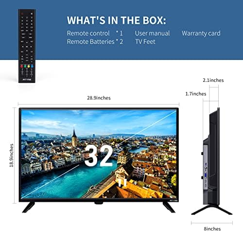 ATYME 32-inch Class 60Hz 720p HD LED TV Flat Screen 1*USB 3* HDMI 1*VGA ARC Dual Channel 8W Speakers Monitor Television Non-Smart Television 320GM5HD