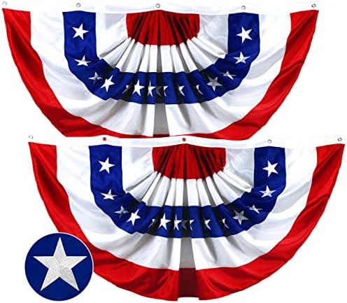 G128 - USA Pleated Fan Flag, 4x8 Feet American USA Bunting Decoration Flags Embroidered Patriotic Stars & Sewn Stripes Canvas Header Brass Grommets