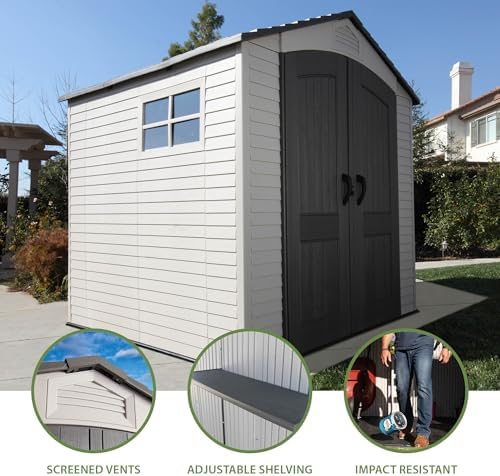 Lifetime 7' x 7' Outdoor Storage Shed with High-Density Polyethylene, Steel-Reinforced, Desert Sand