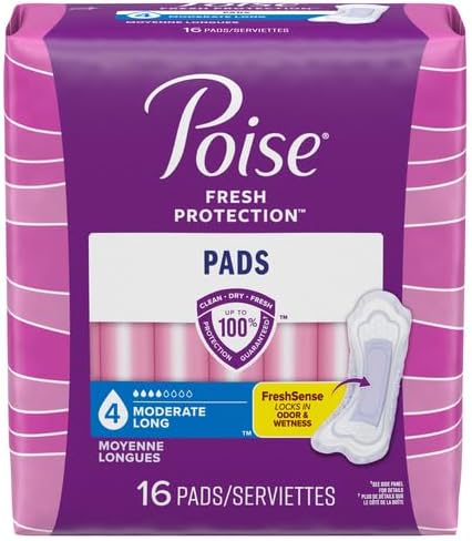Poise Incontinence & Postpartum Pads for Bladder Leaks, 4 Drop Moderate Absorbency, Regular Length, 20 Count, Packaging May Vary