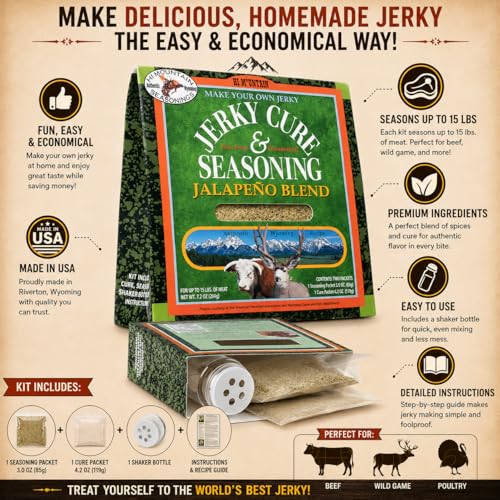 Hi Mountain JALAPENO BLEND Jerky Seasoning and Cure Kit | Beef & Venison | Fresh jalapeño flavor, medium spicy heat, jerky seasoning for beef, deer