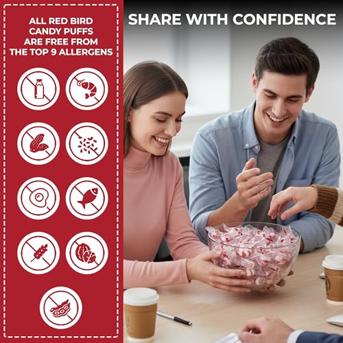 Red Bird Soft Peppermint Candy Mint Puffs, Individually Wrapped, 46 oz bag | Top 9 Allergen Free
