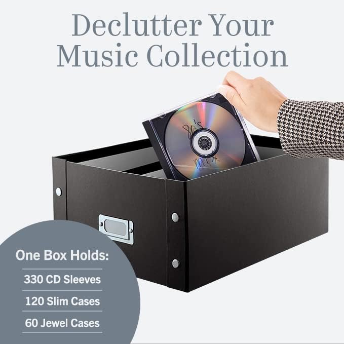 Snap-N-Store CD Storage Box - Pack of 1/2 - Durable Disc Holder with Lid to Store for Discs (2 Pack - Doublewide CD, Black)