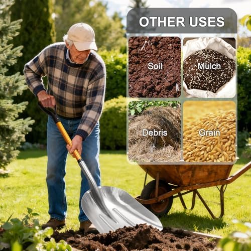 Aluminum Snow Shovel with D Handle Metal Snow Shovel for Driveway 45Inches 3.7 Pounds Transfer Shovel Shovel for Gardening, Orange