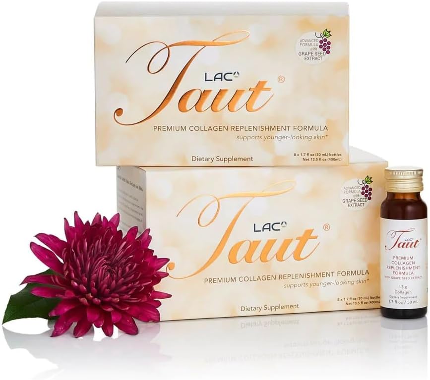 TAUT Liquid Collagen for Women – 13,000mg Marine Collagen Drink with Hyaluronic Acid, Grape Seed & Elastin – Visible Skin, Hair & Joint Support – 1 Box (8 Bottles Each)
