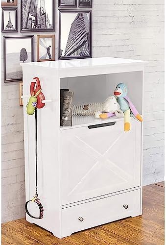 Windsor Pet Feeders with storage - dog bowl stand, pet feeder station, White 13.78?D x 24.02?W x 35.04?H