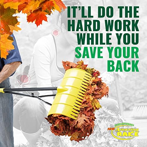 Back Saving Garden Rake ― Leaf Rakes for Gardening ― Leaf Picker Upper ― Heavy Duty Leaves Claw & Rakes Lawns Garden Tool ― Easy Leaf & Grass Grabber Without Bending Over ― Yellow
