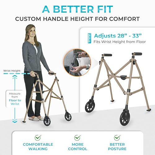 Stander Space Saver Walker Short, Lightweight Folding Rolling Mobility Aid for Juniors & Petite Adults