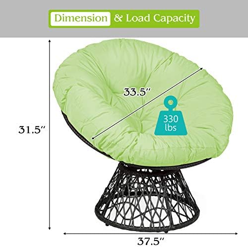 Tangkula Papasan Chair Rattan Ergonomic Chair w/ 360-degree Swivel and Soft Cushion, Solid Structure & Stable Base, Ideal for Garden, Balcony