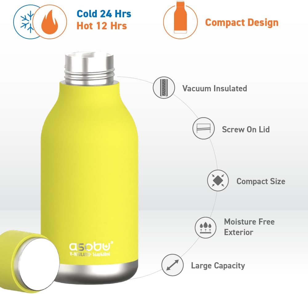 Urban Insulated and Double Walled Stainless Steel Bottle 16 Ounce by Asobu (Pastel Blue)