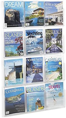 Safco Reveal Literature Rack, 12 Magazine Holder, Wall Mountable, Thermoformed Plastic Resin Construction, No Sharp Edges or Corners, Acrylic, Clear