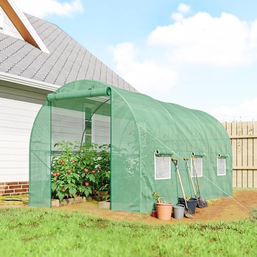 Outsunny 15' x 7' x 7' Walk-in Tunnel Greenhouse Large Steel Frame White