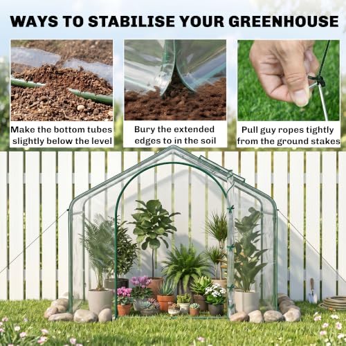 Outsunny 6' x 3' x 5' Portable Walk-in Greenhouse with Plastic Cover Clear | Steel Frame Garden Hot House, Zipper Door, Top Vent, for Flowers