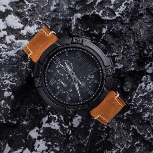 Dark Brown 22mm Genuine Leather Wristwatch Watch Band Oil Tan Vintage Strap for Men with Stainless Buckle