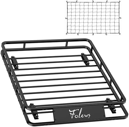 Folews Car Roof Basket 51 x 36 x 6 Inch, Heavy Duty 250LB Cargo Carrier | Roof Rack Basket, Universal Fit, Rooftop Cargo Rack Basket Steel Luggage Holder for SUV, Truck & Pickup