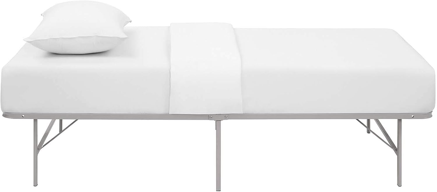 Modway Horizon Queen Bed Frame In Gray - Replaces Box Spring - Folding Metal Mattress Bed Frame