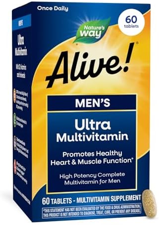 Nature's Way Alive! Men’s Daily Ultra Potency Multivitamin Tablets, 60 ct | Complete High Potency Men’s Daily Vitamin Promotes Heart & Muscle Function*, B-Vitamins, Zinc and Antioxidants