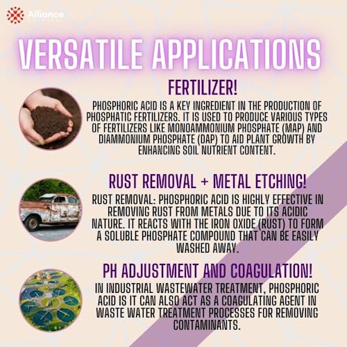 Phosphoric Acid 75% - 1 Gallon - Phosphoric Acid Cleaner for pH Control, Corrosion Inhibitor, Activating Agent, and Agriculture - Made in America - Alliance Chemical